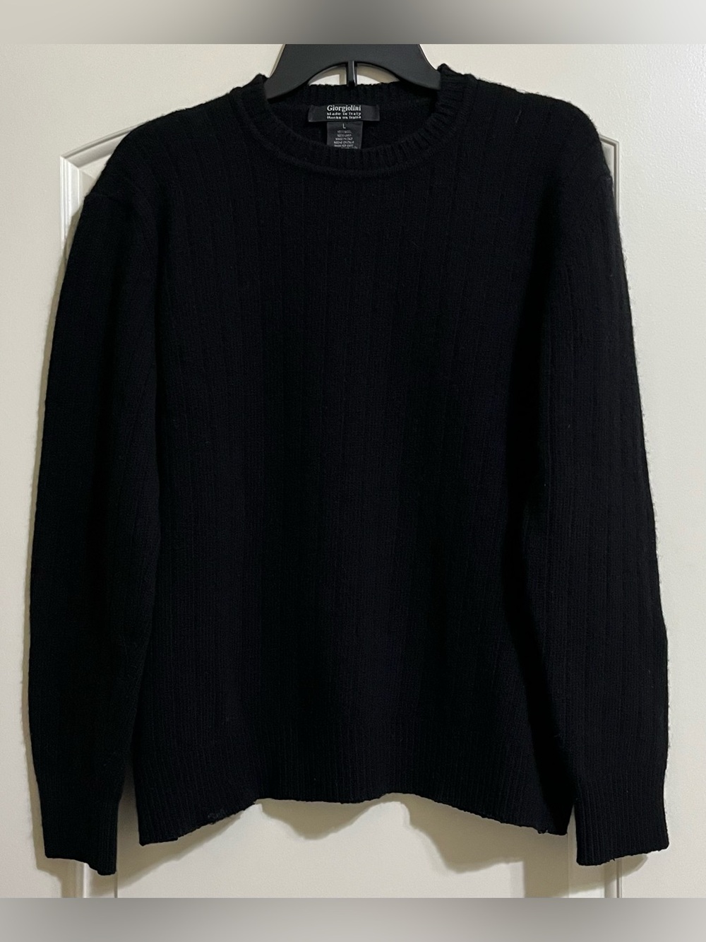 Giorgiolini Women’s Black 100% Wool Ribbed Crewneck tSweater Made in Italy Large